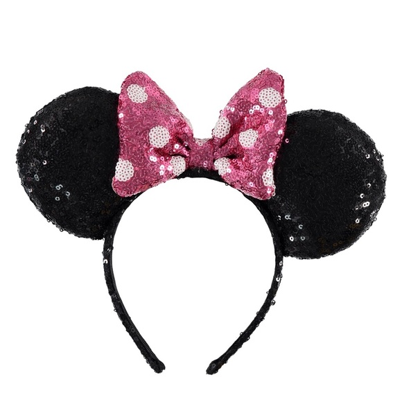 Disney Girls Minnie Mouse Headband Pink and Black Sequins NEW - Picture 5 of 8